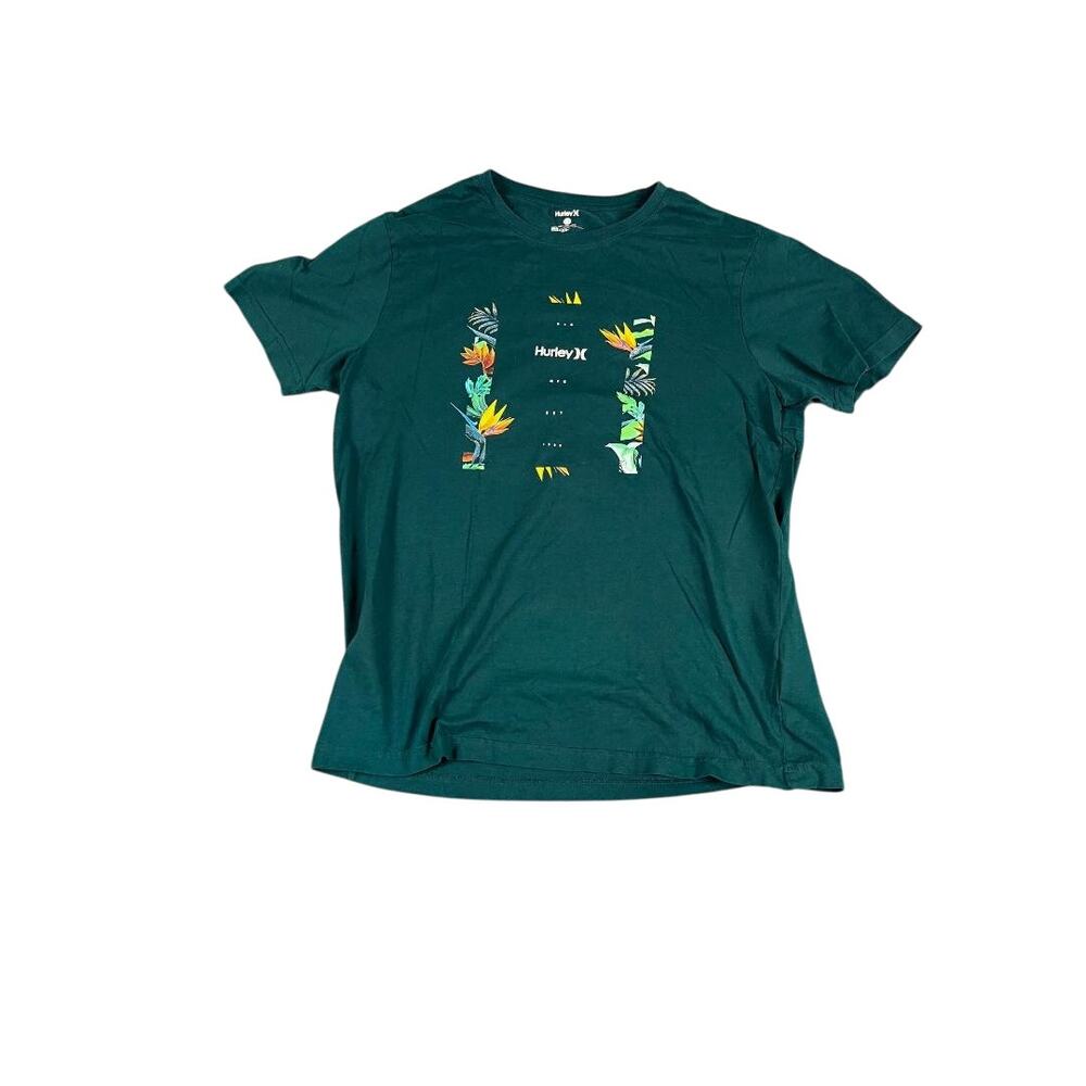 Hurley Men's Teal Green Tropical Floral Graphic T-Shirt Size Large